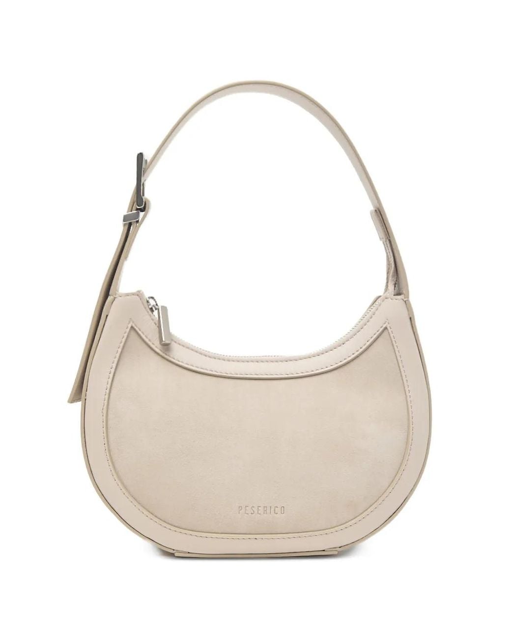 Peserico Natural Calf Suede-Panelled Buckle-Detail Shoulder Bag