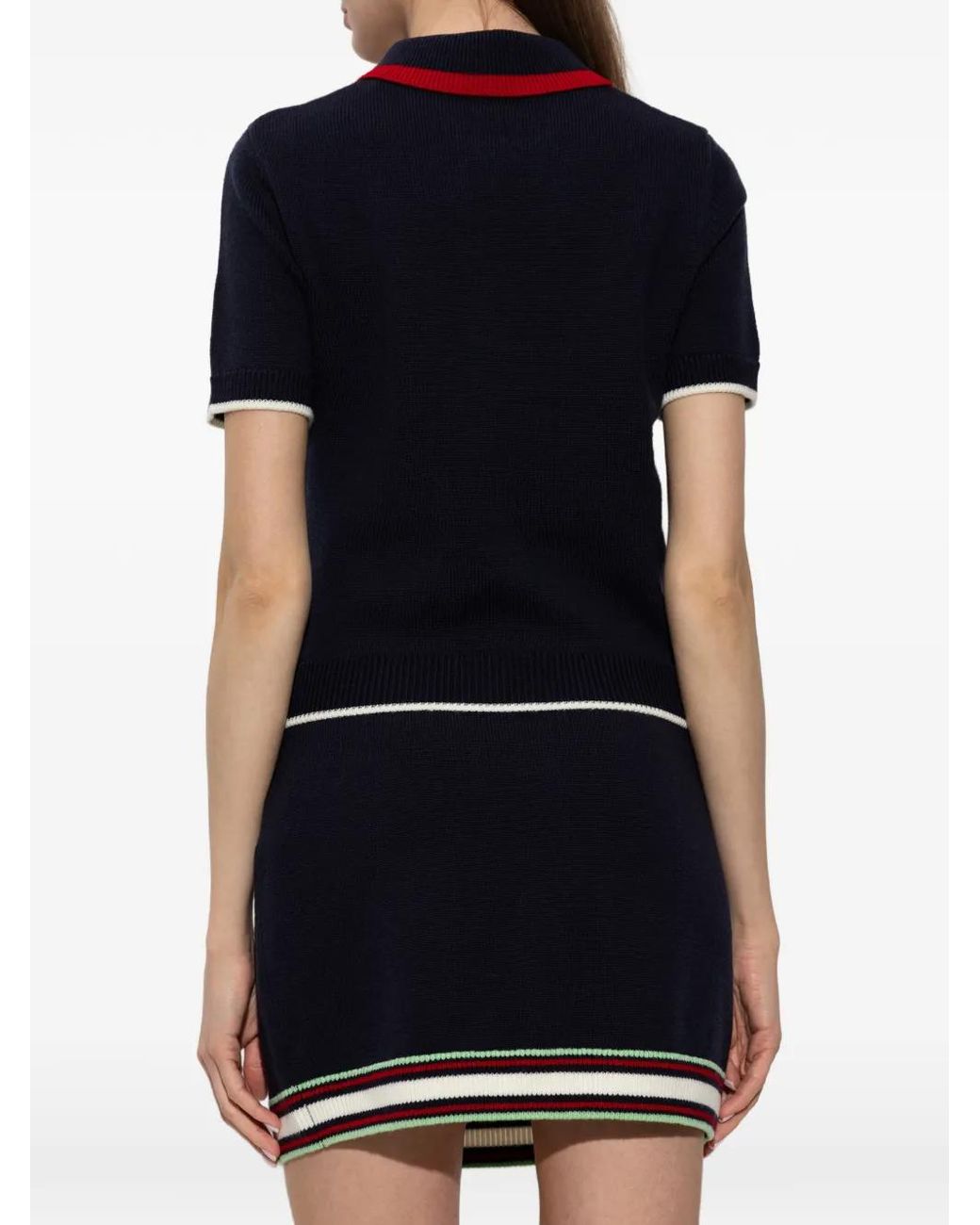 Casablanca Blue Logo-Embroidered Zip-Up Polo Shirt