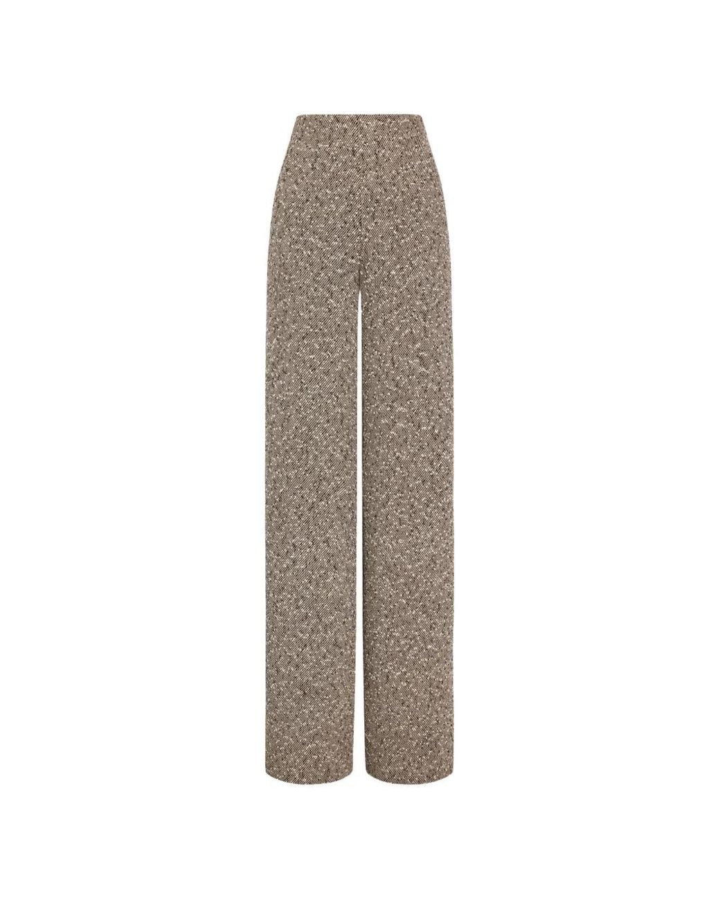 Oscar de la Renta Natural Slubby-Tweed Wide-Leg Trousers