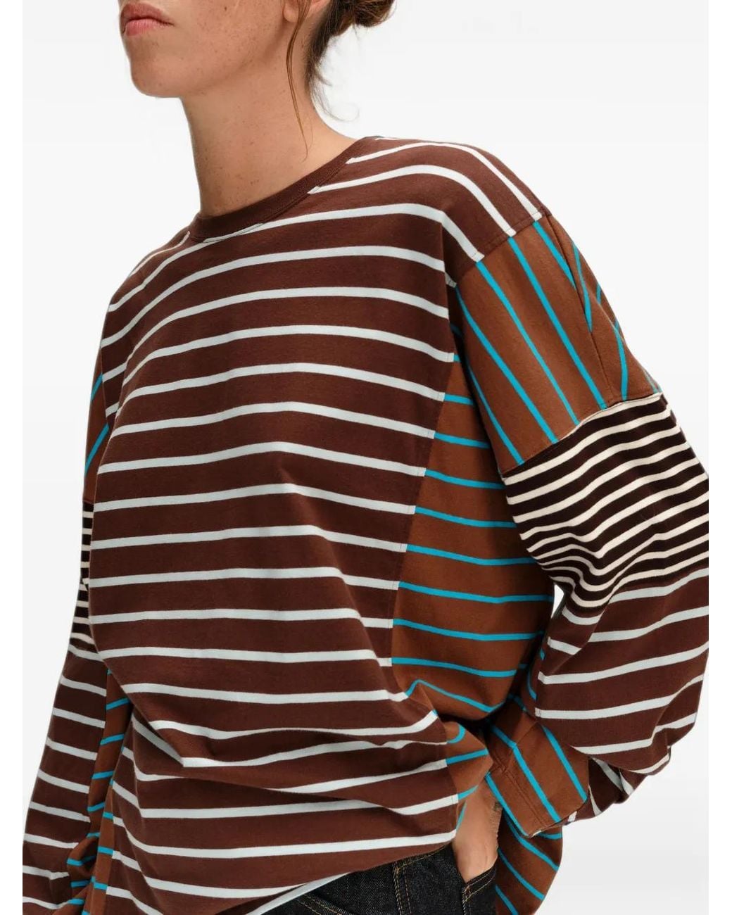 Bimba Y Lola Brown Multi-Striped Oversize T-Shirt