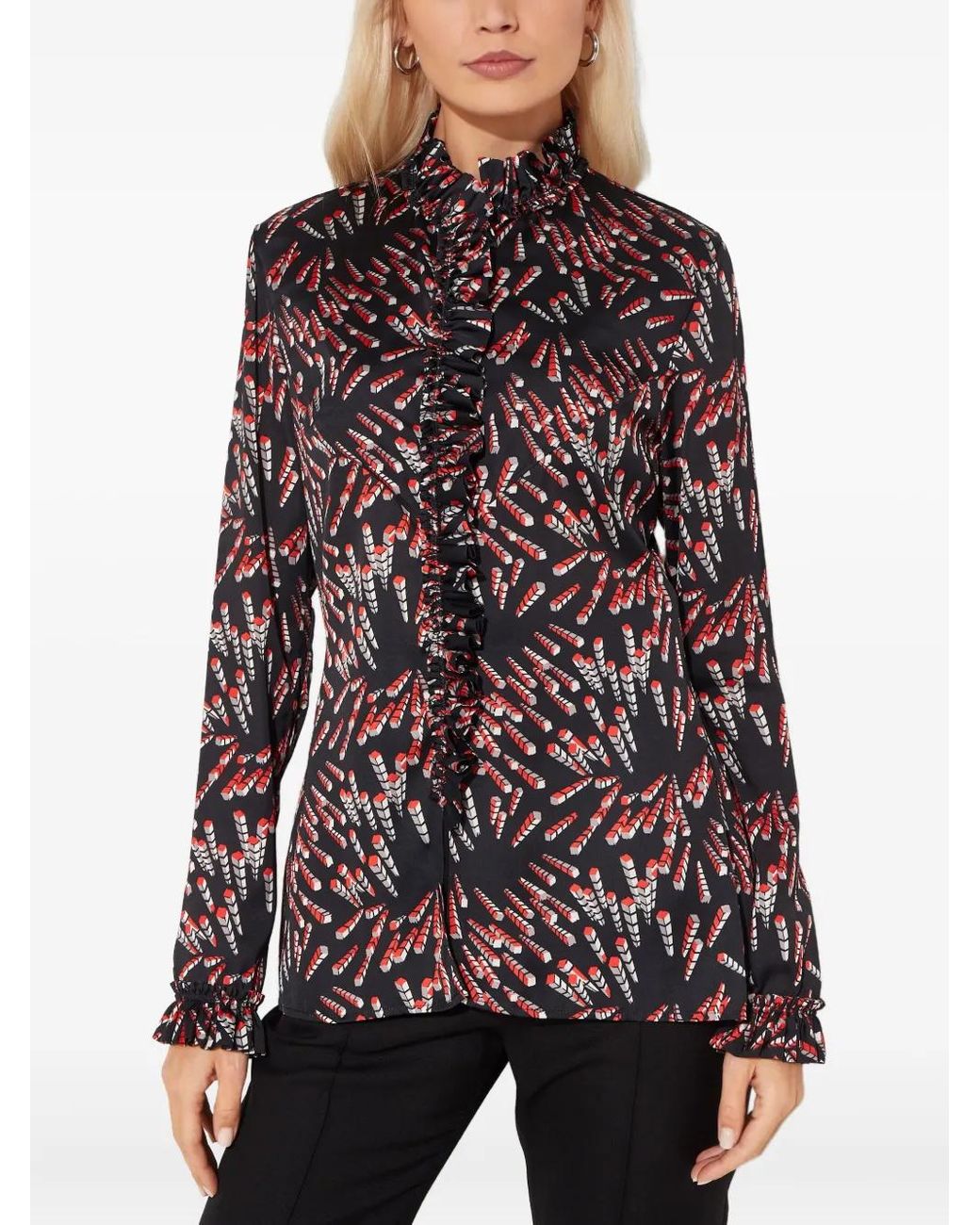 Rabanne Black Ruffled Patterned Blouse