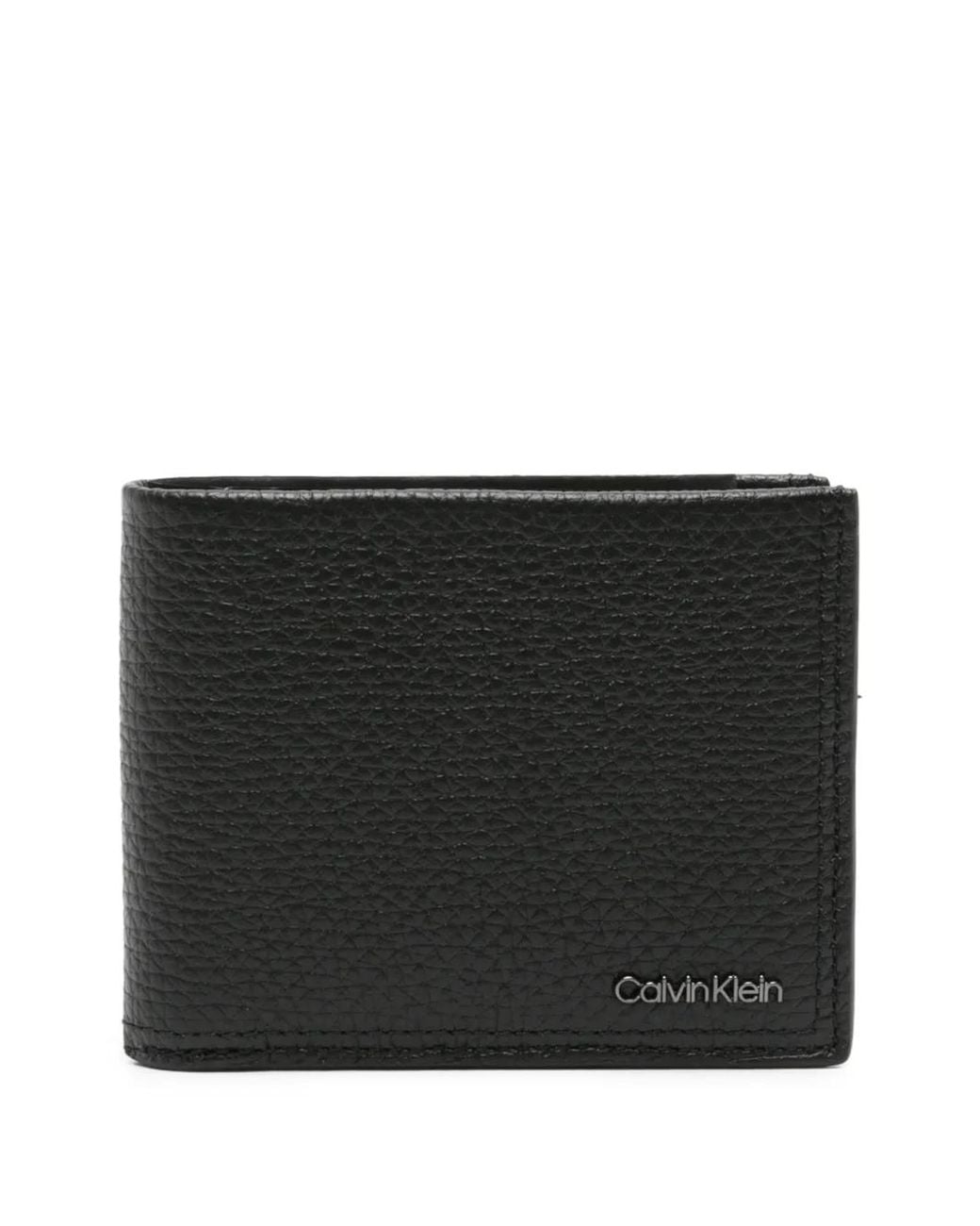 Calvin Klein Black Logo-Plaque Bi-Fold Leather Wallet for men