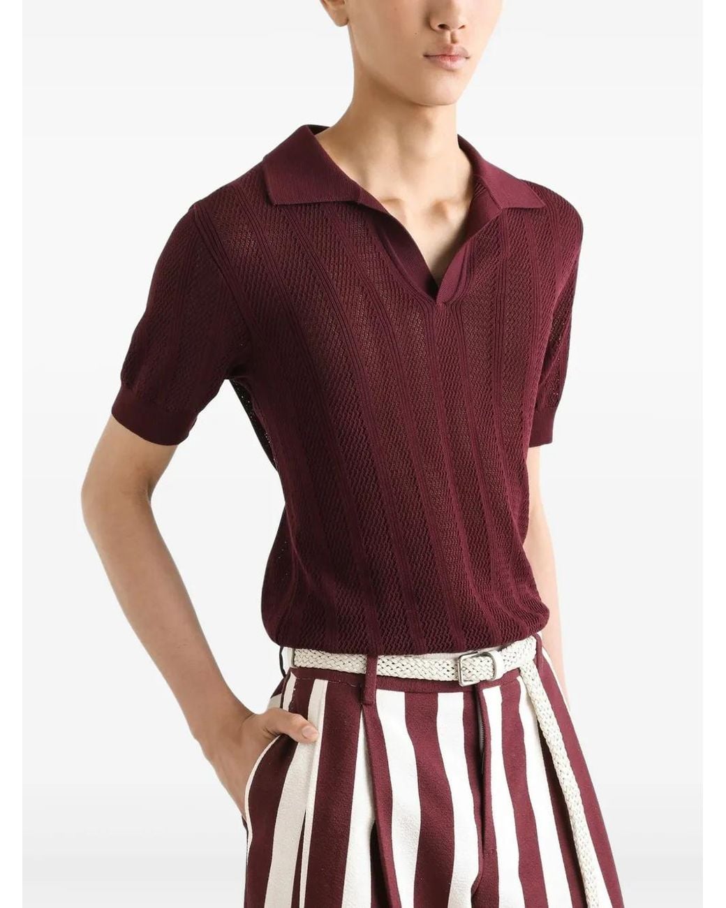 Dolce & Gabbana Red Knitted Polo Shirt for men