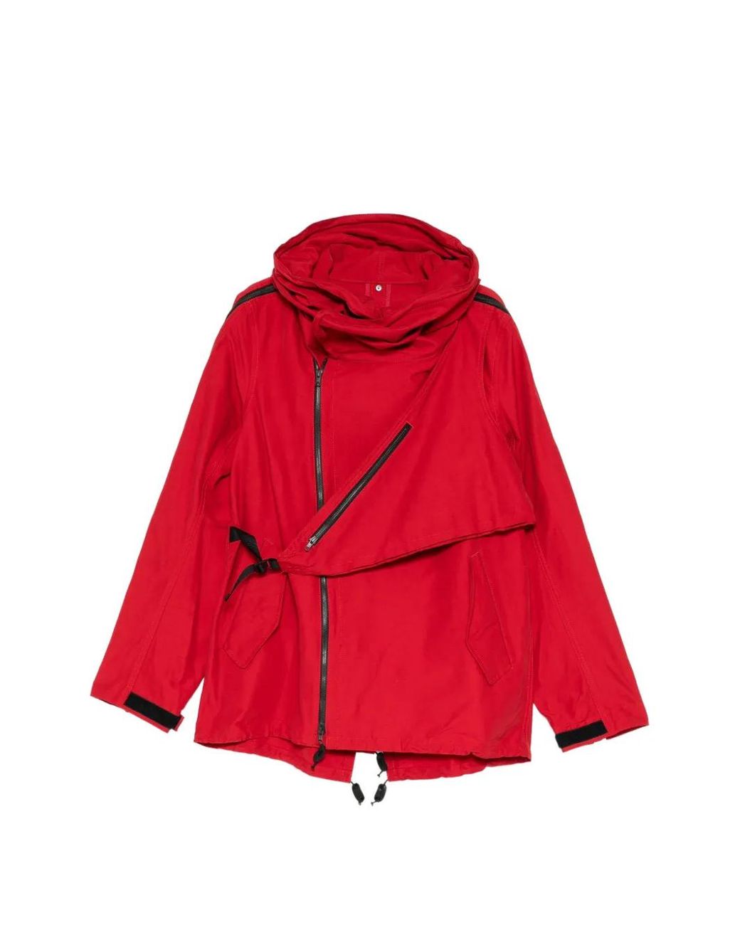 Nude:mm Red Muti-Zip Short Military Hooded Jacket for men