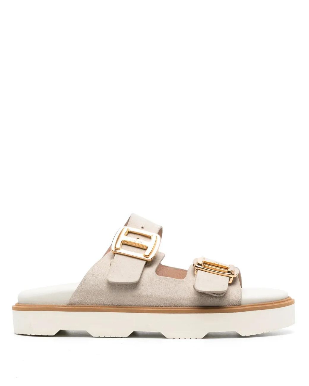 Hogan White Flatform-Sole Buckled Sandals