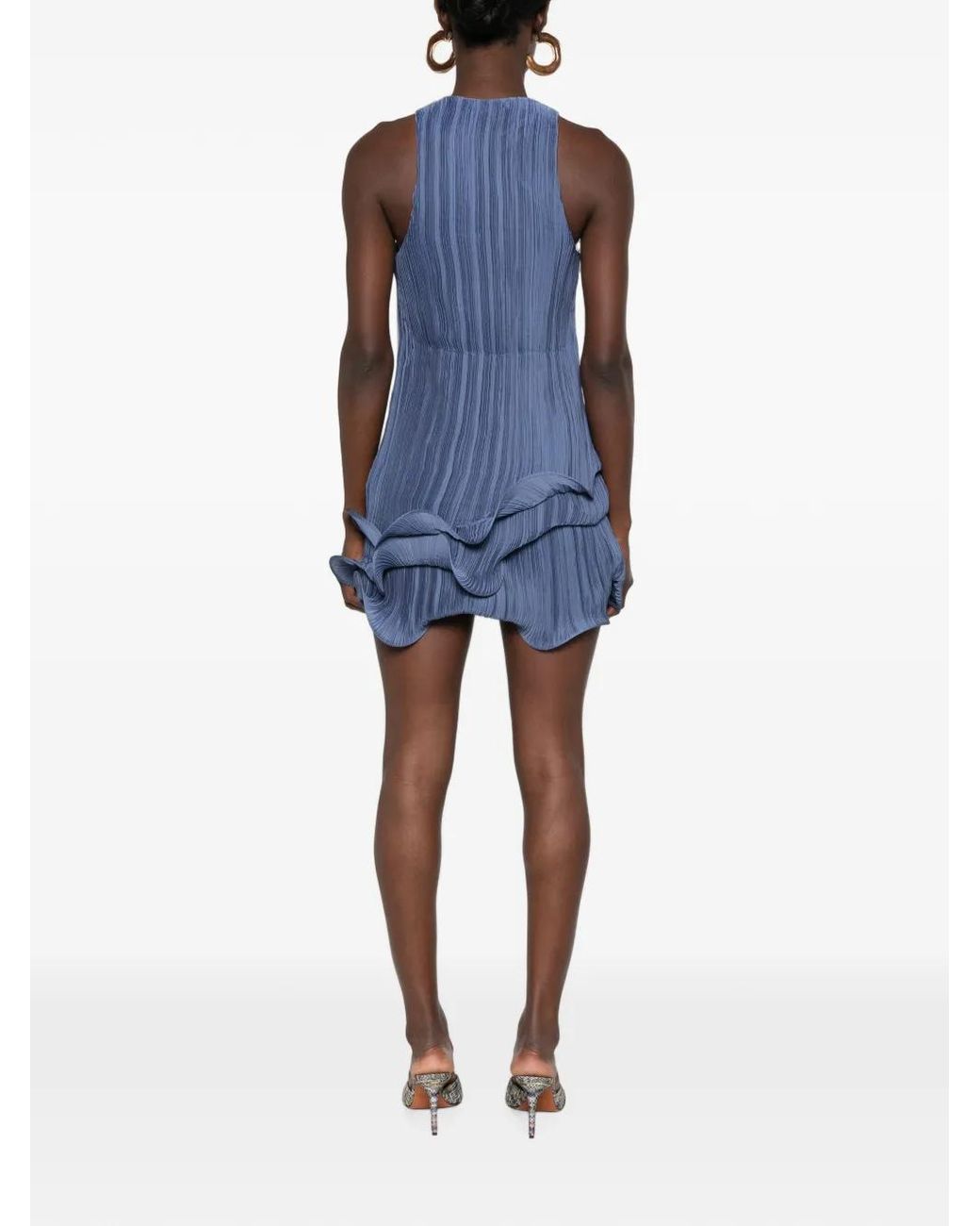 Cult Gaia Blue Marsa Plissé-Effect Ruffled Mini Dress