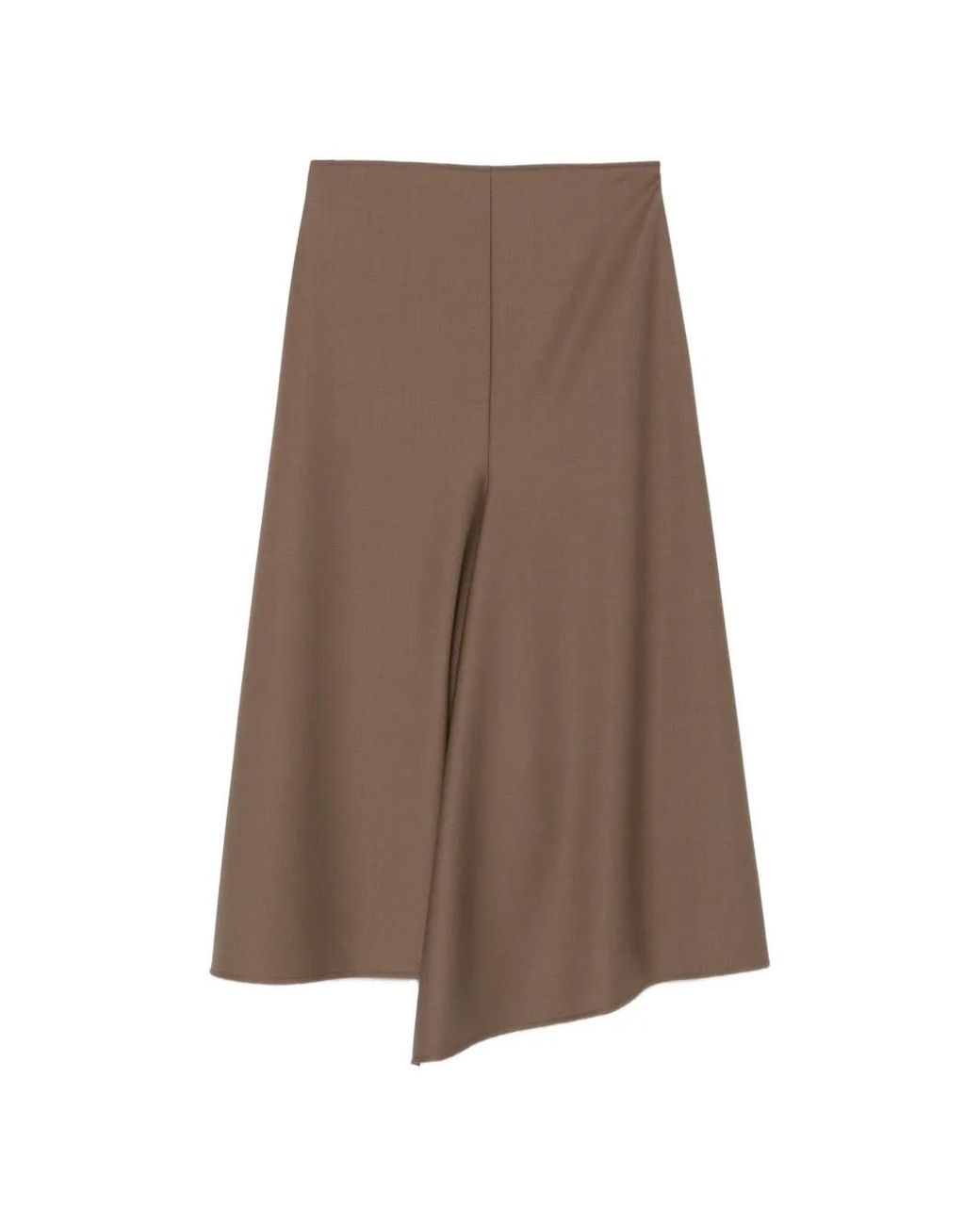 Nude Brown Asymmetric Wool Skirt
