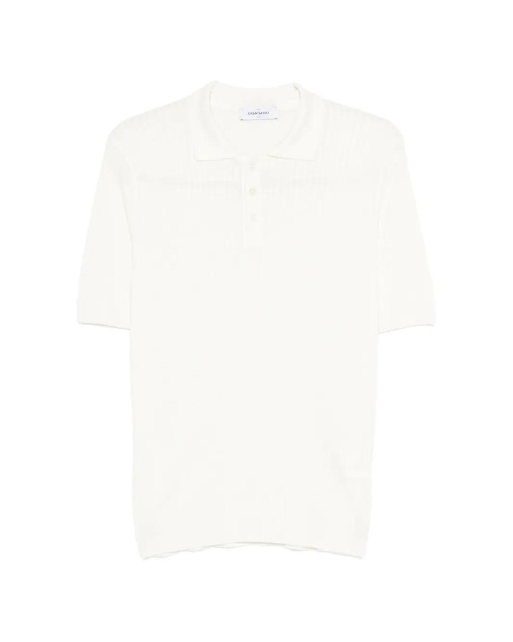 Gran Sasso White Ribbed Polo Shirt for men