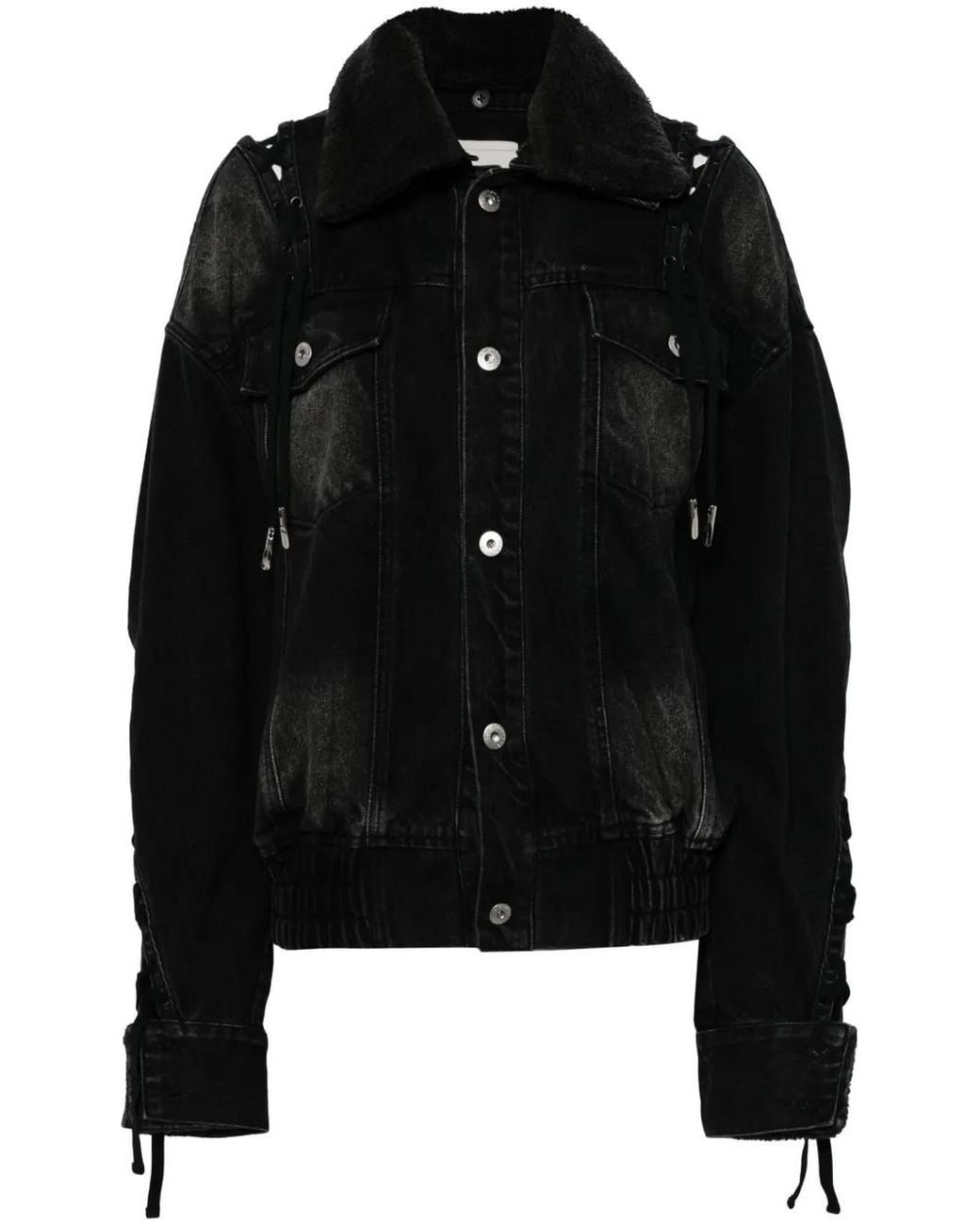 Feng Chen Wang Black Deconstructed Denim Jacket