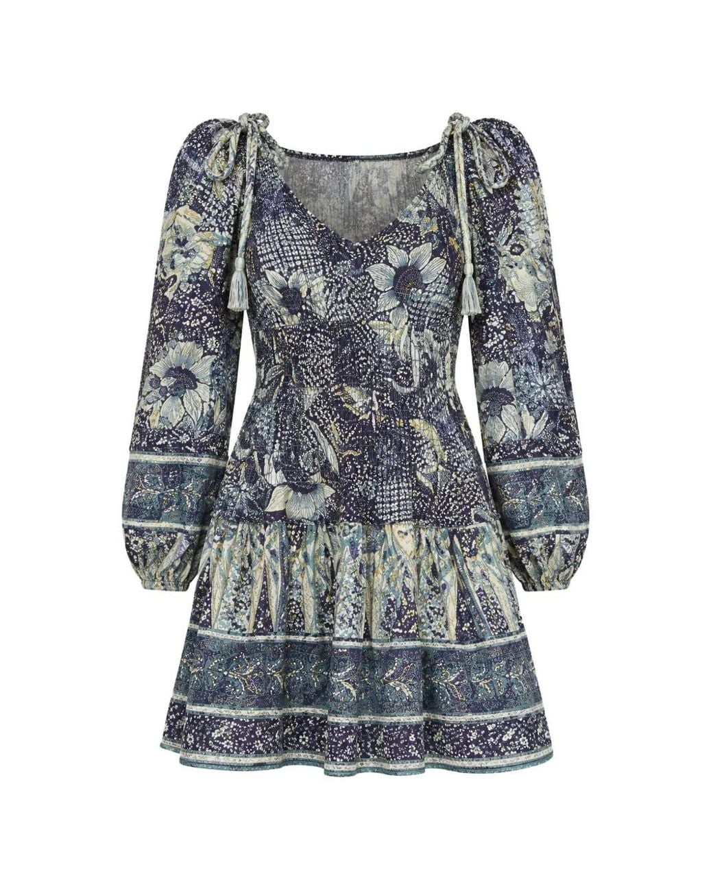 Ulla Johnson Gray Floral-Print Smocked Mini Dress