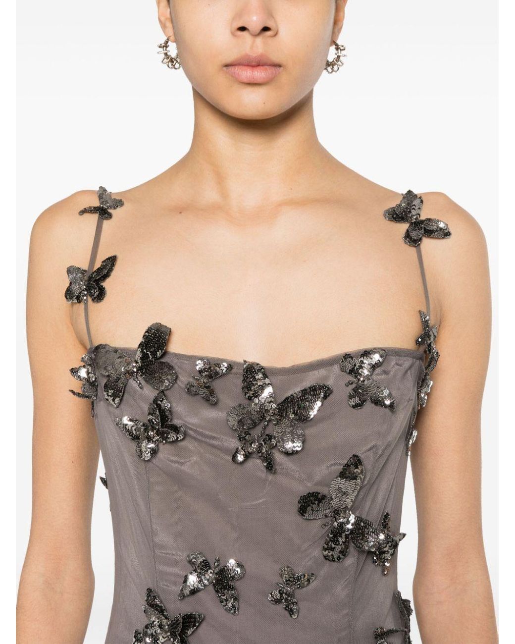 Blumarine Butterfly-Appliqu Mini Dress in Gray | Lyst