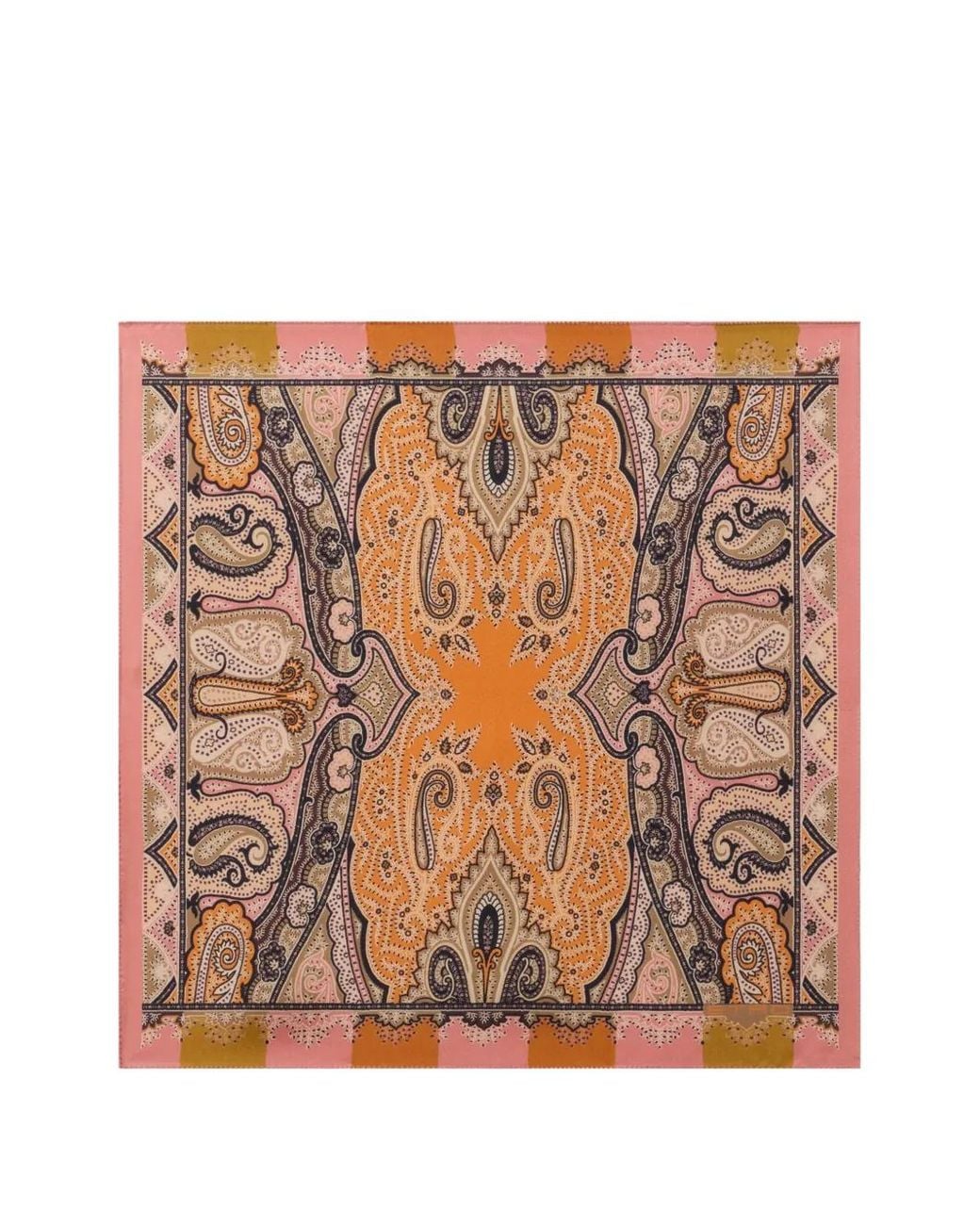 Etro Brown Silk Pocket Square With Symmetric Paisley Motif for men