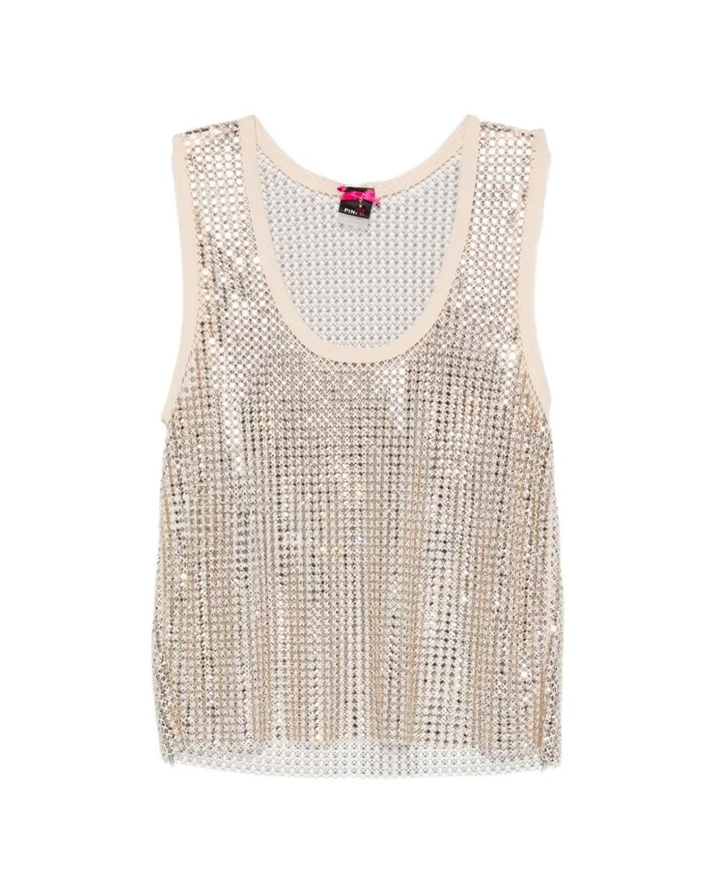 Pinko White Sequin-Embellished Tank Top
