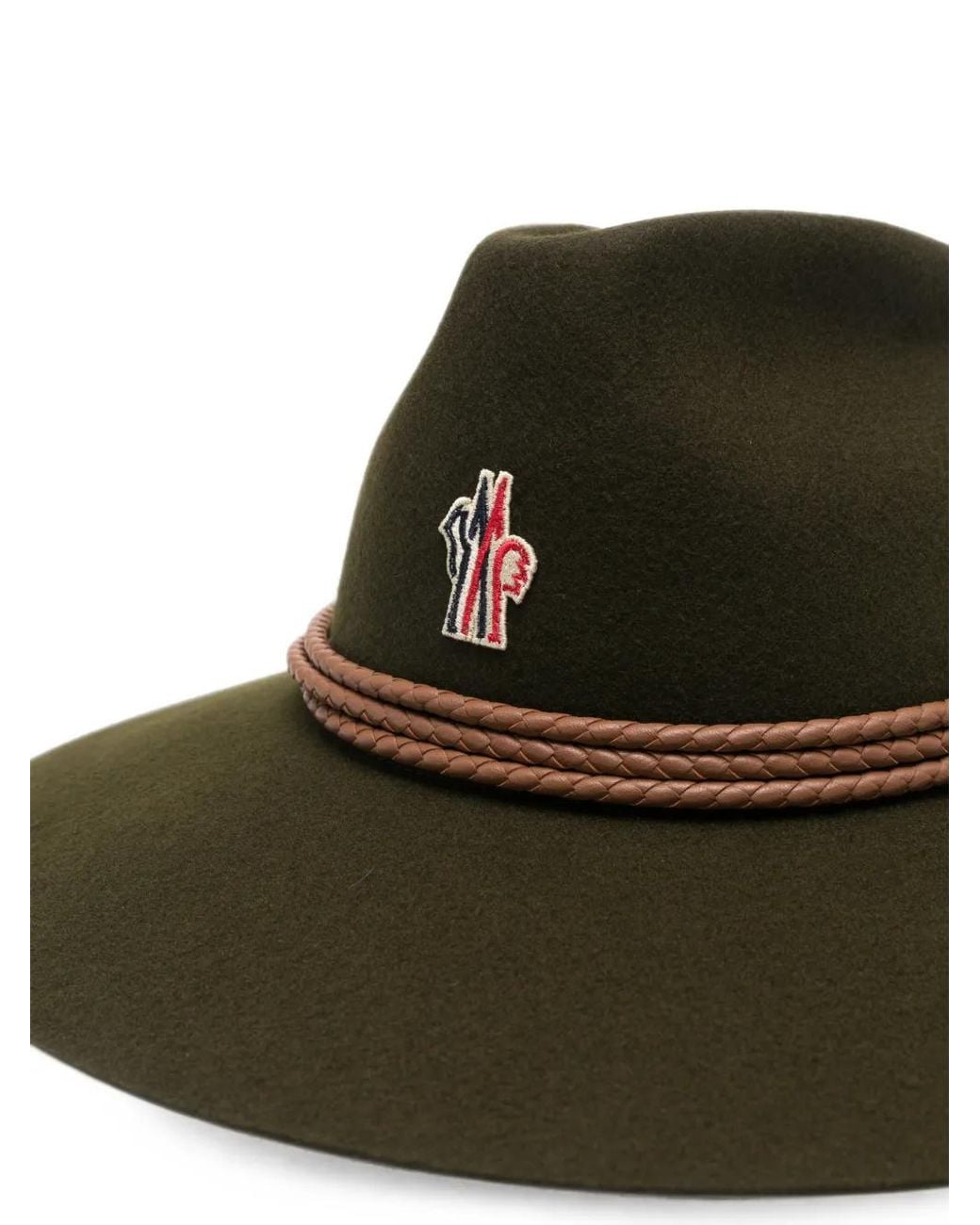 Moncler Green Logo-Patch Braided-Trim Hat