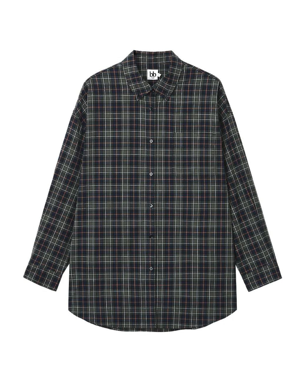B+ AB Gray Checked-Pattern Cotton Shirt
