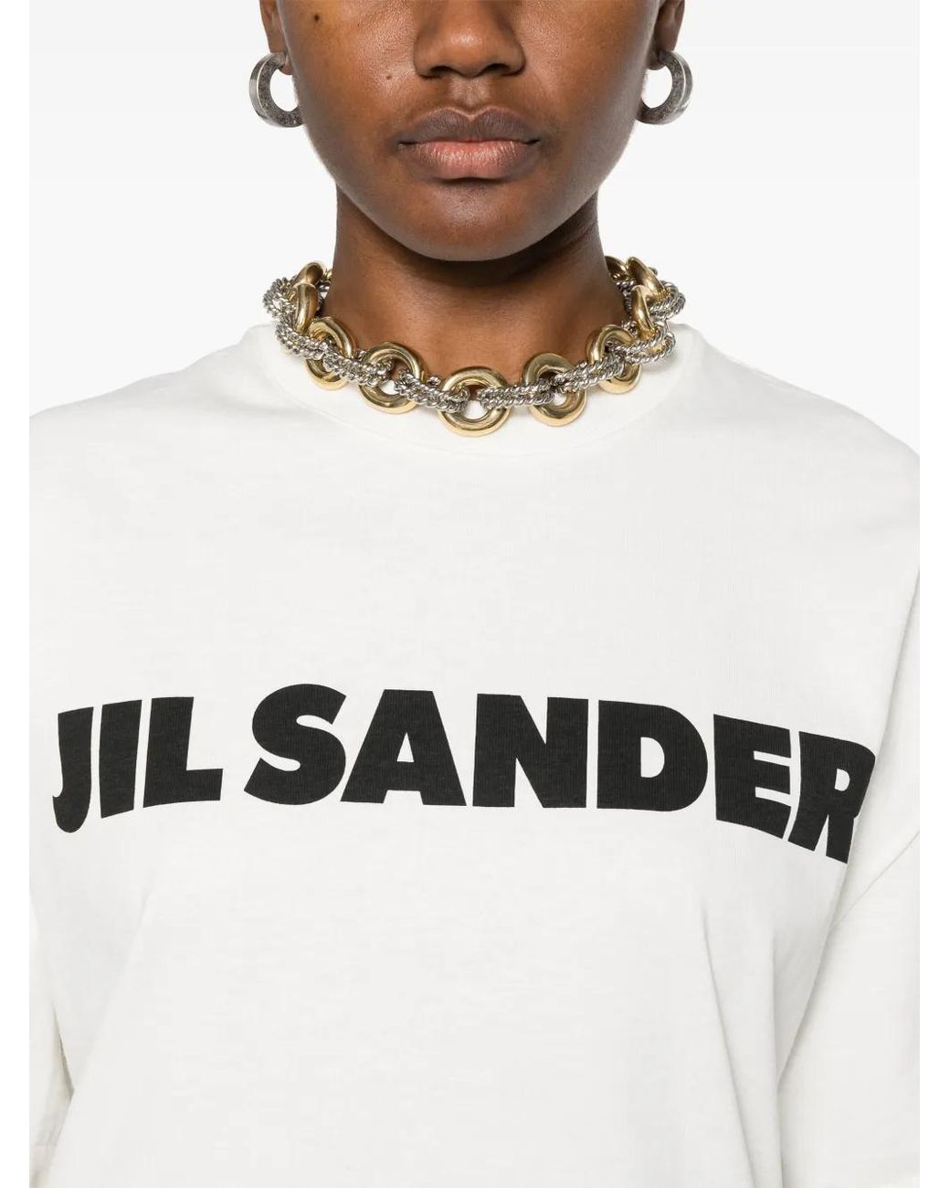 Jil Sander White Cotton T-Shirt With Bold Logo And Classic Cut