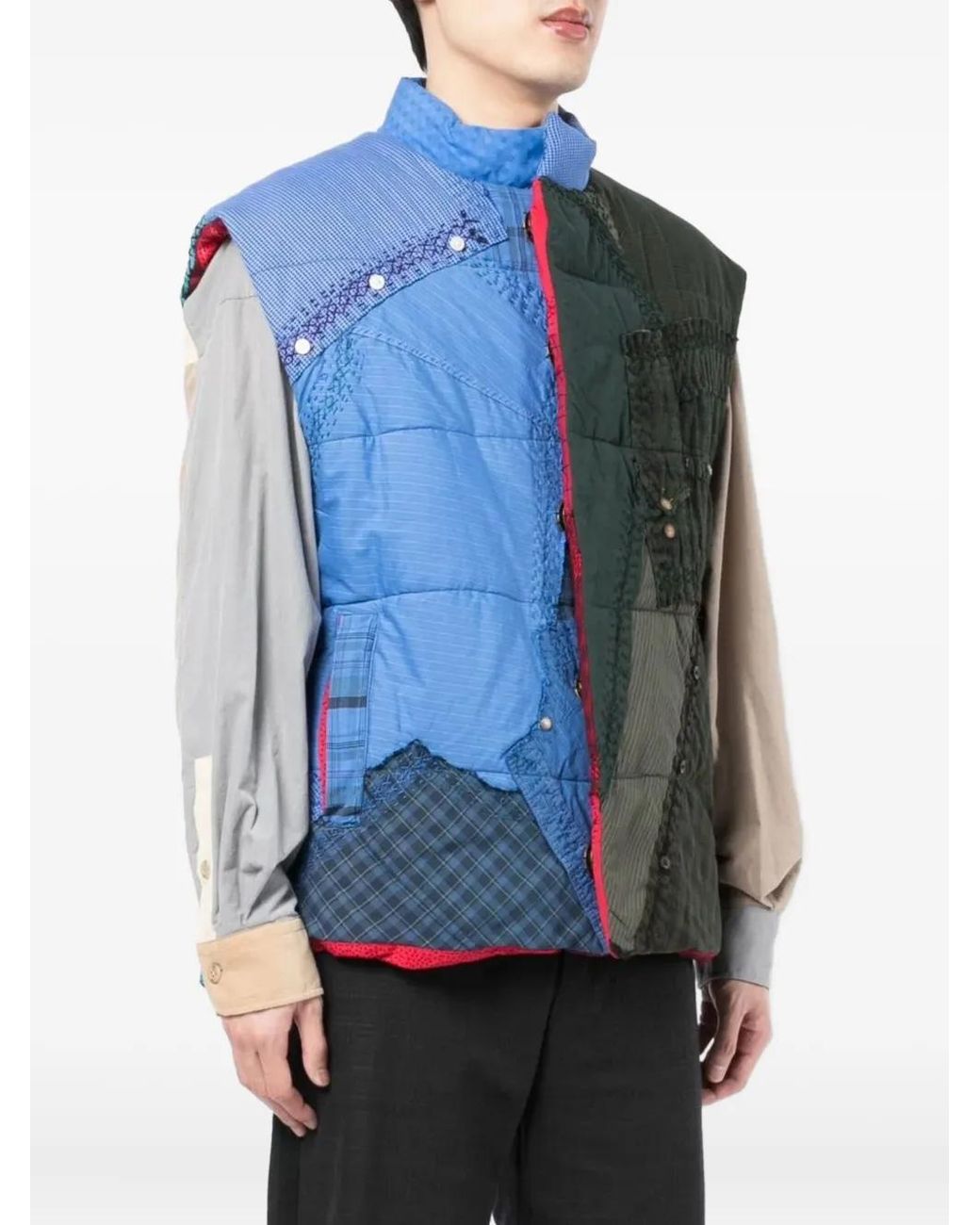 By Walid Blue Teddy Patchwork Padded Gilet for men