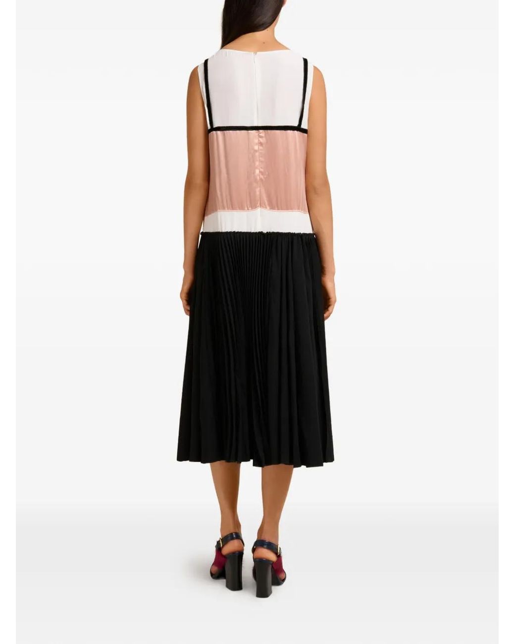 Marni Black Pleated Midi Dress With Bow