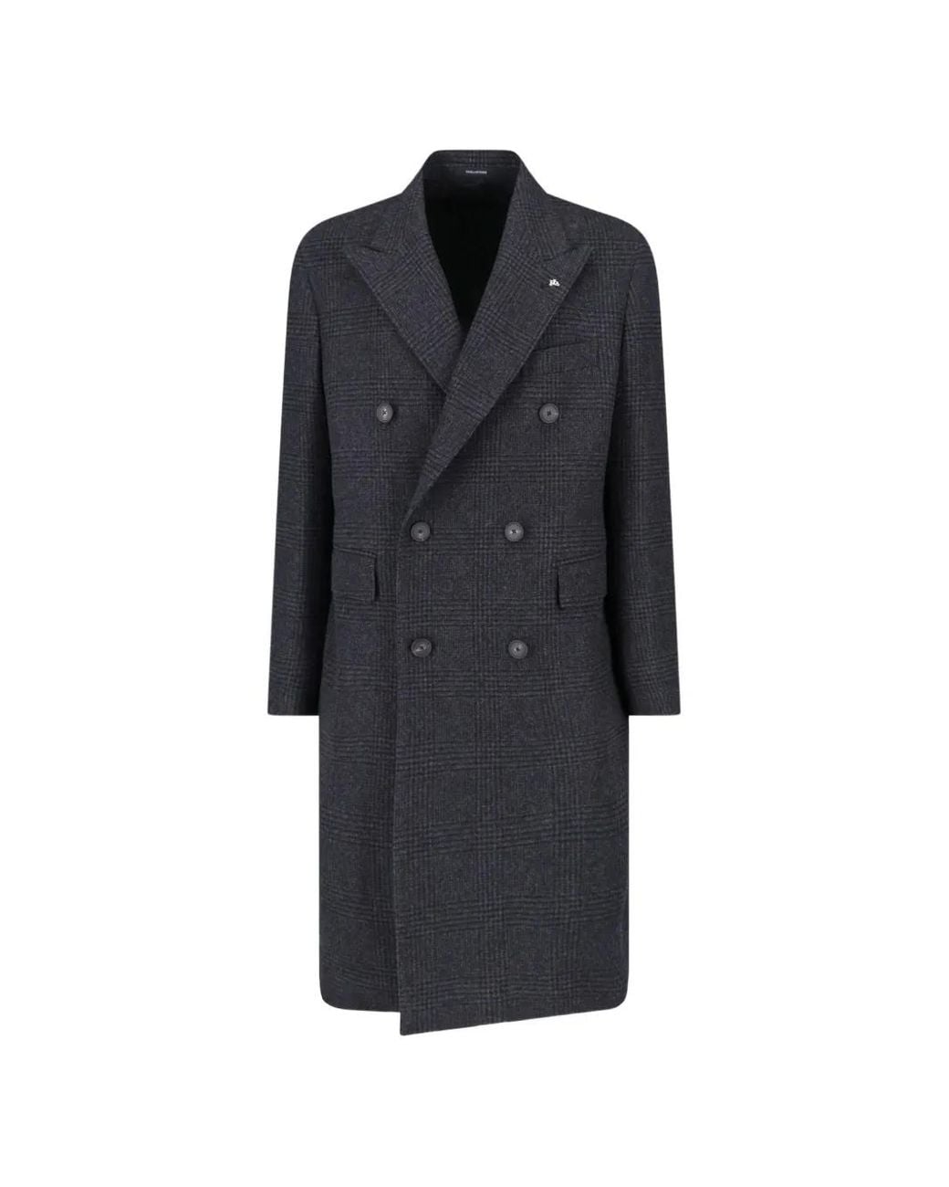 Tagliatore Blue Check-Pattern Virgin Wool Coat for men