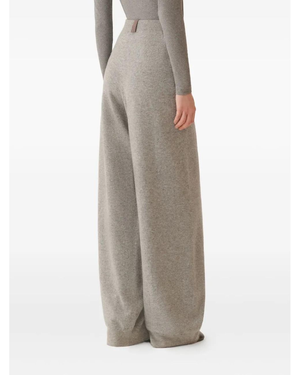 Fabiana Filippi Gray Platinum Cashmere Wide-Leg Trousers