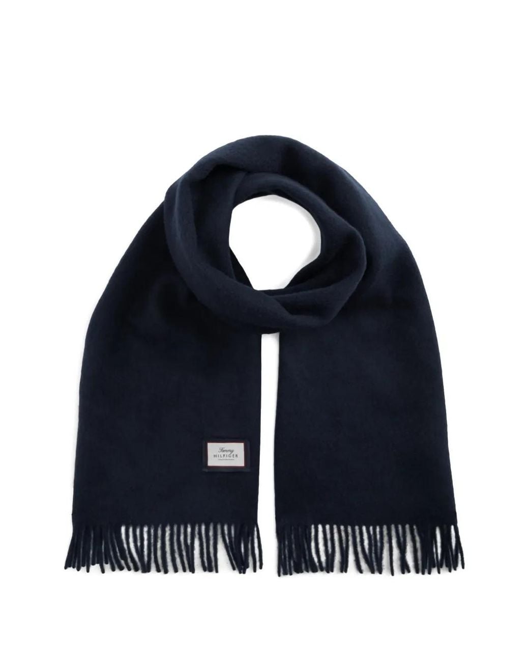 Tommy Hilfiger Blue Logo-Patch Fringed Scarf for men