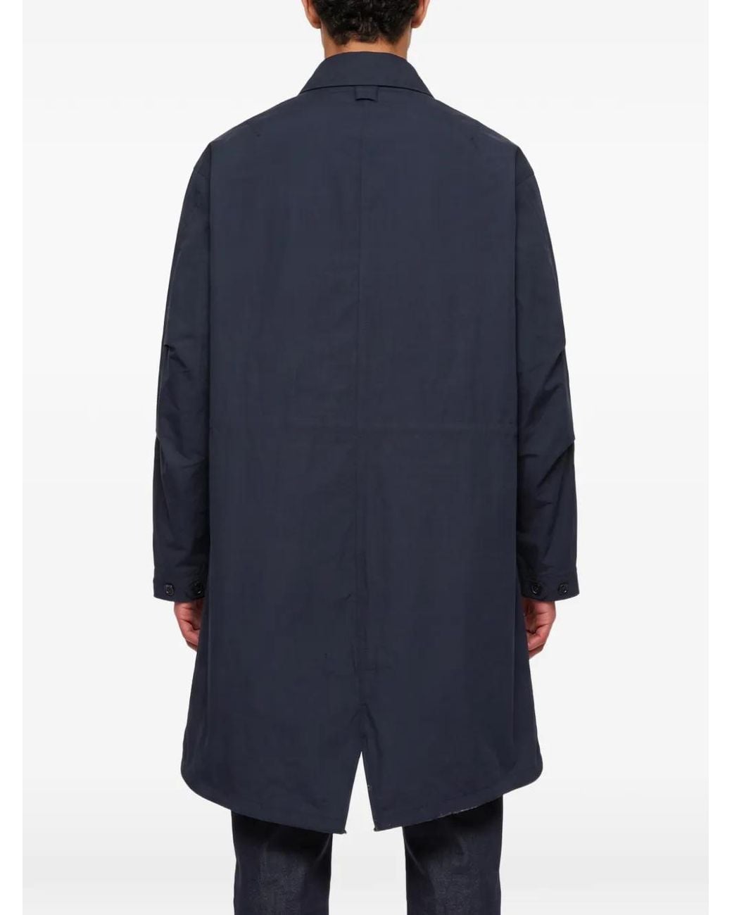 YMC Blue Drawstring-Waist Fishtail Coat for men
