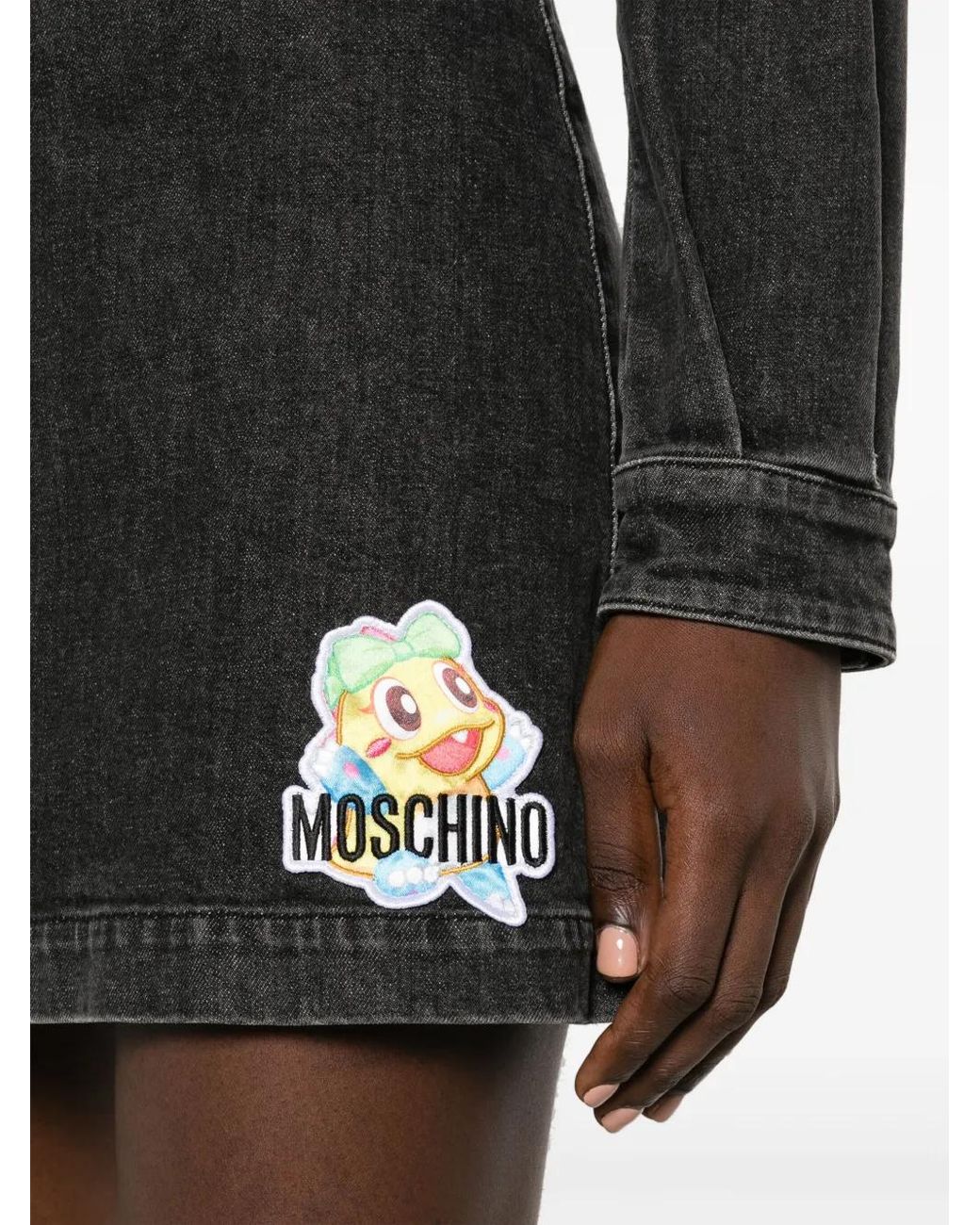 Moschino Black Cartoon-Embroidered A-Line Denim Skirt