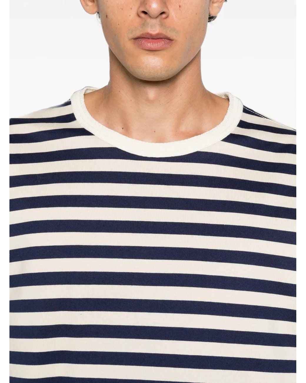 Junya Watanabe Blue Horizontal-Stripe Long-Sleeve T-Shirt for men