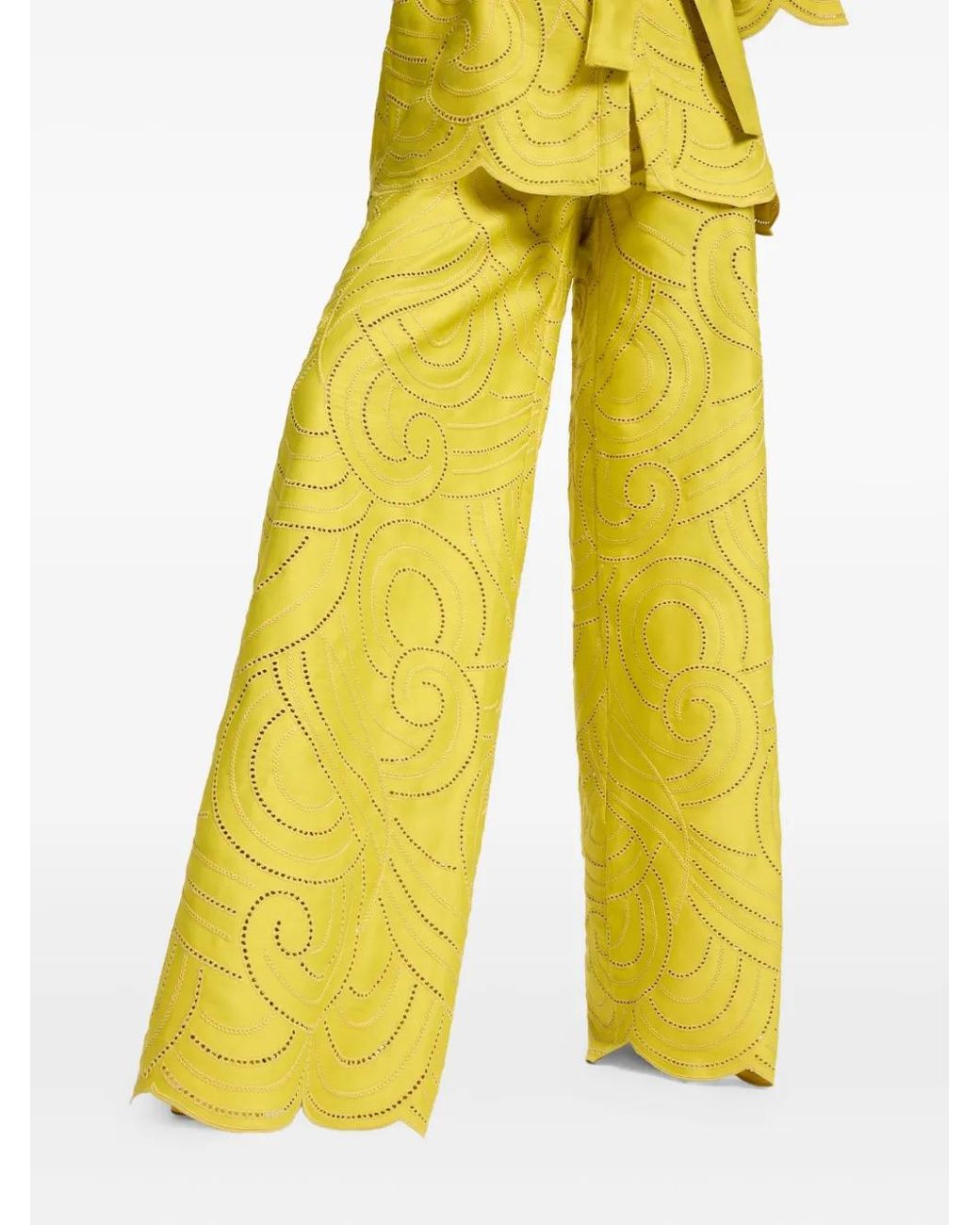 Elie Saab Yellow Swirl-Embroidered Pants
