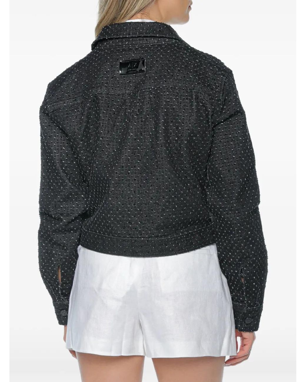 ARMANI EXCHANGE Black Rhinestone-Embellished Crop Jacket