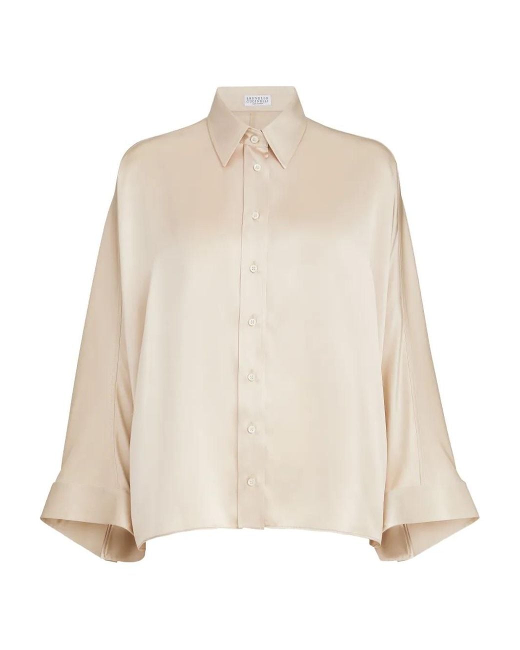 Brunello Cucinelli Natural Stretch Silk Satin Shirt With Monili