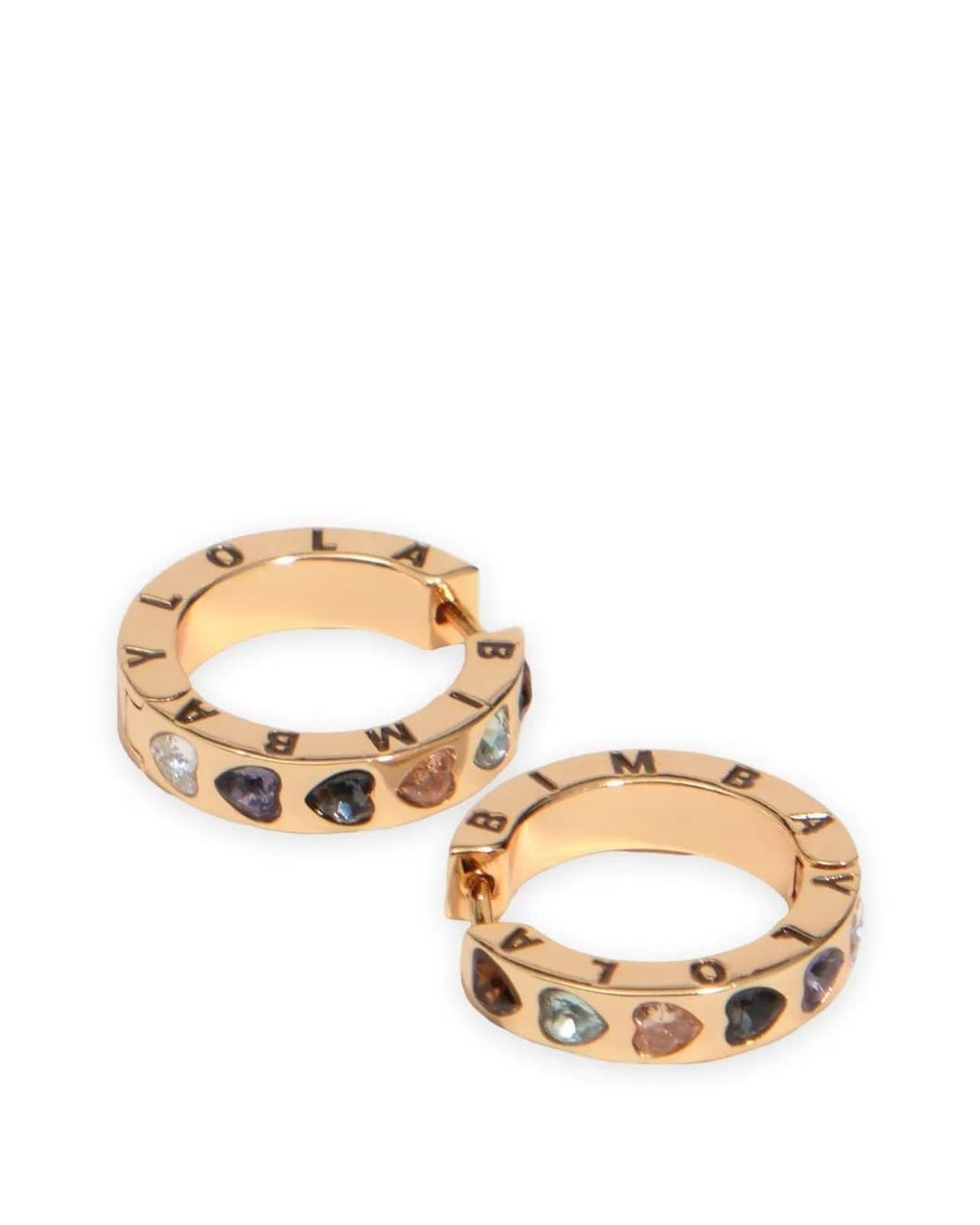 Bimba Y Lola Metallic Medium Crystals Heart-Logo Hoop Earrings