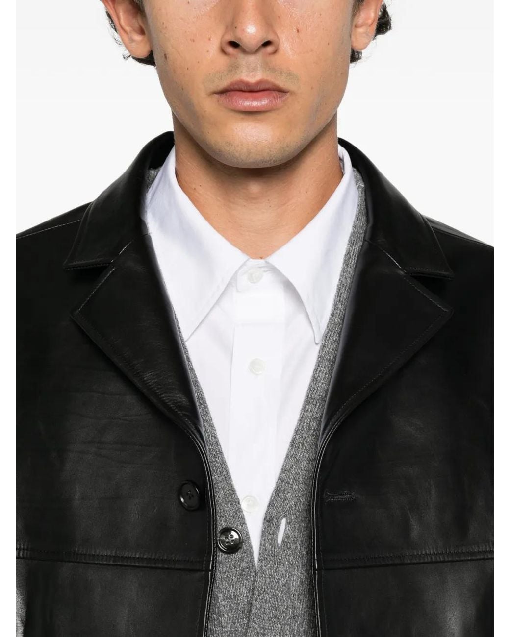 Jil Sander Black Buttoned Leather Jacket for men