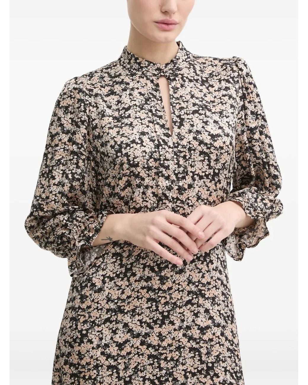 Bruuns Bazaar Gray Floral-Print Midi Dress