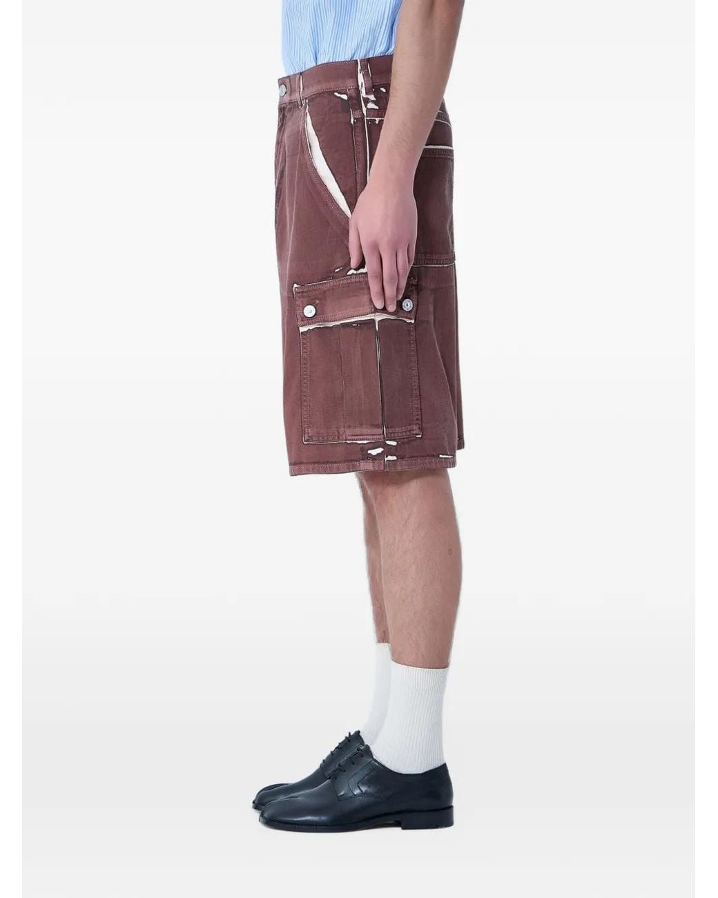Marni Brown Screen-Printed Denim Cargo Shorts for men
