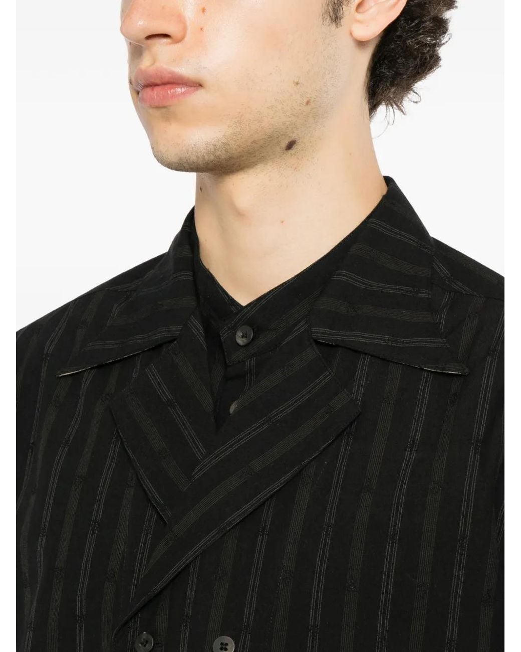 Ziggy Chen Black Chemise À Boutonnière Croisée Et Fines Rayures for men
