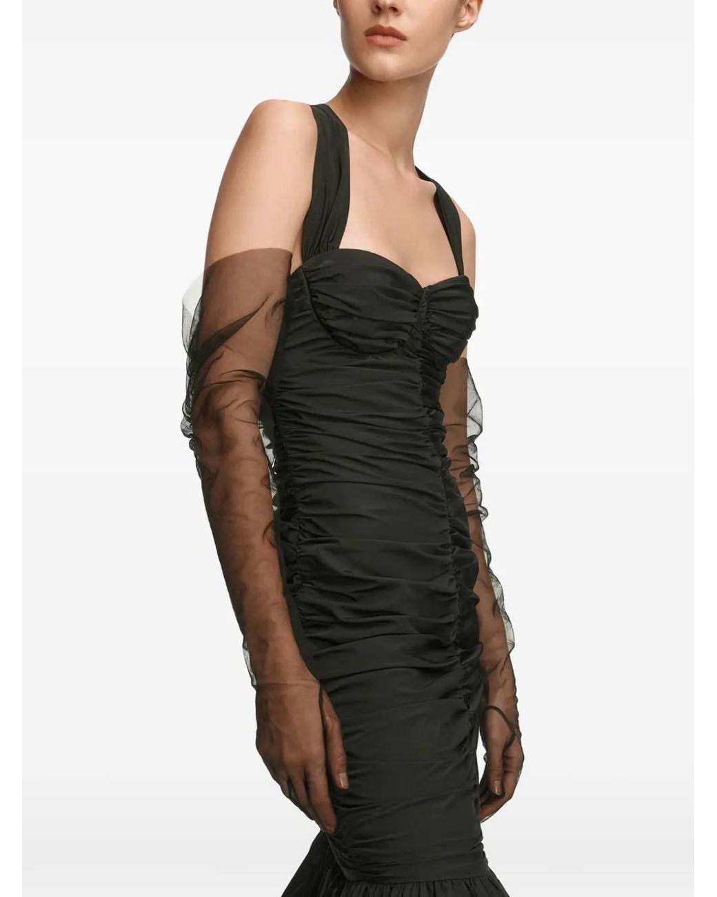 12 STOREEZ Black Pavlova Ruched Taffeta Dress