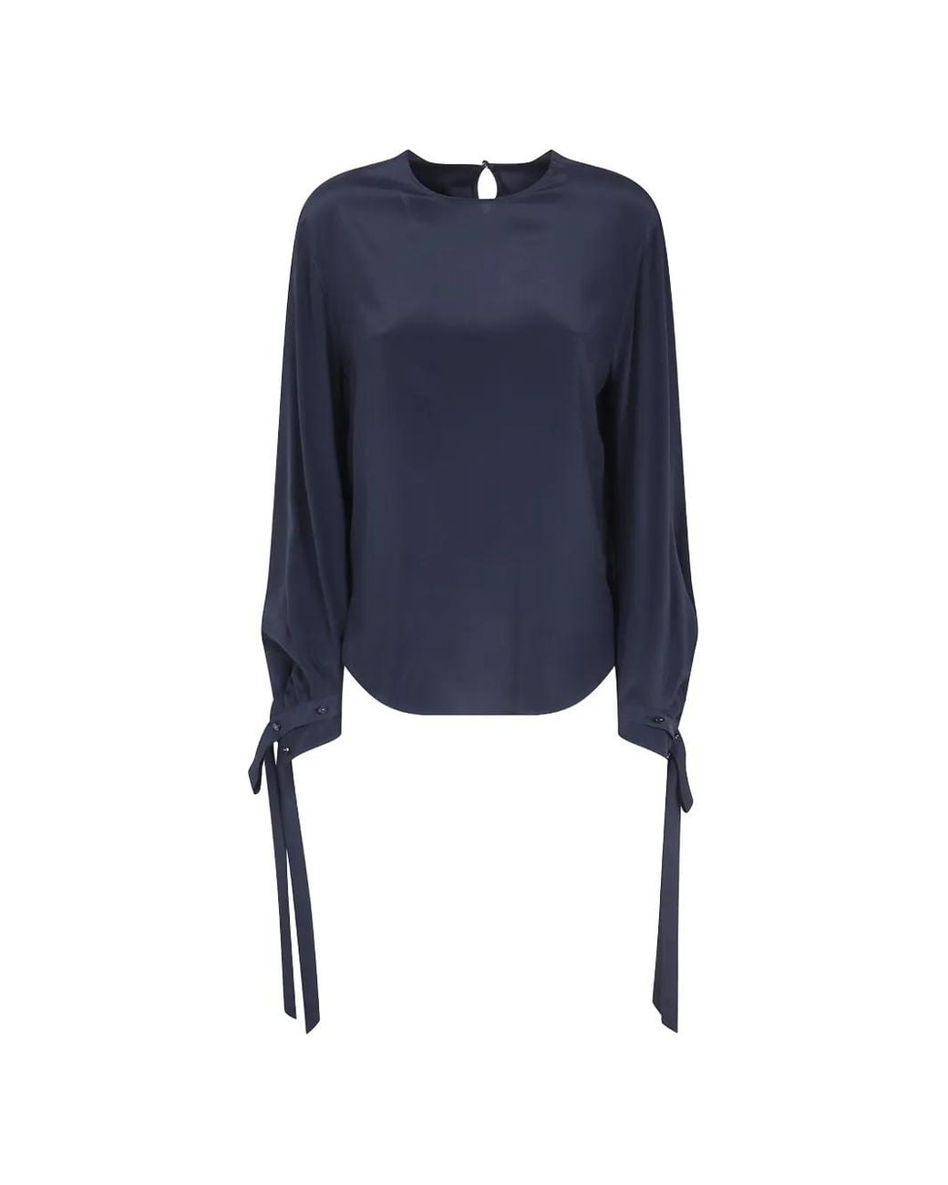 Alberta Ferretti Blue Tie-Cuff Satin-Finish Blouse