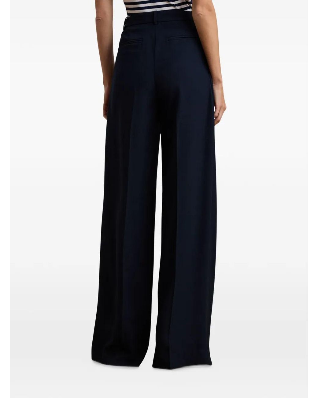 Ralph Lauren Blue Georgette Pleated Wide-Leg Trousers
