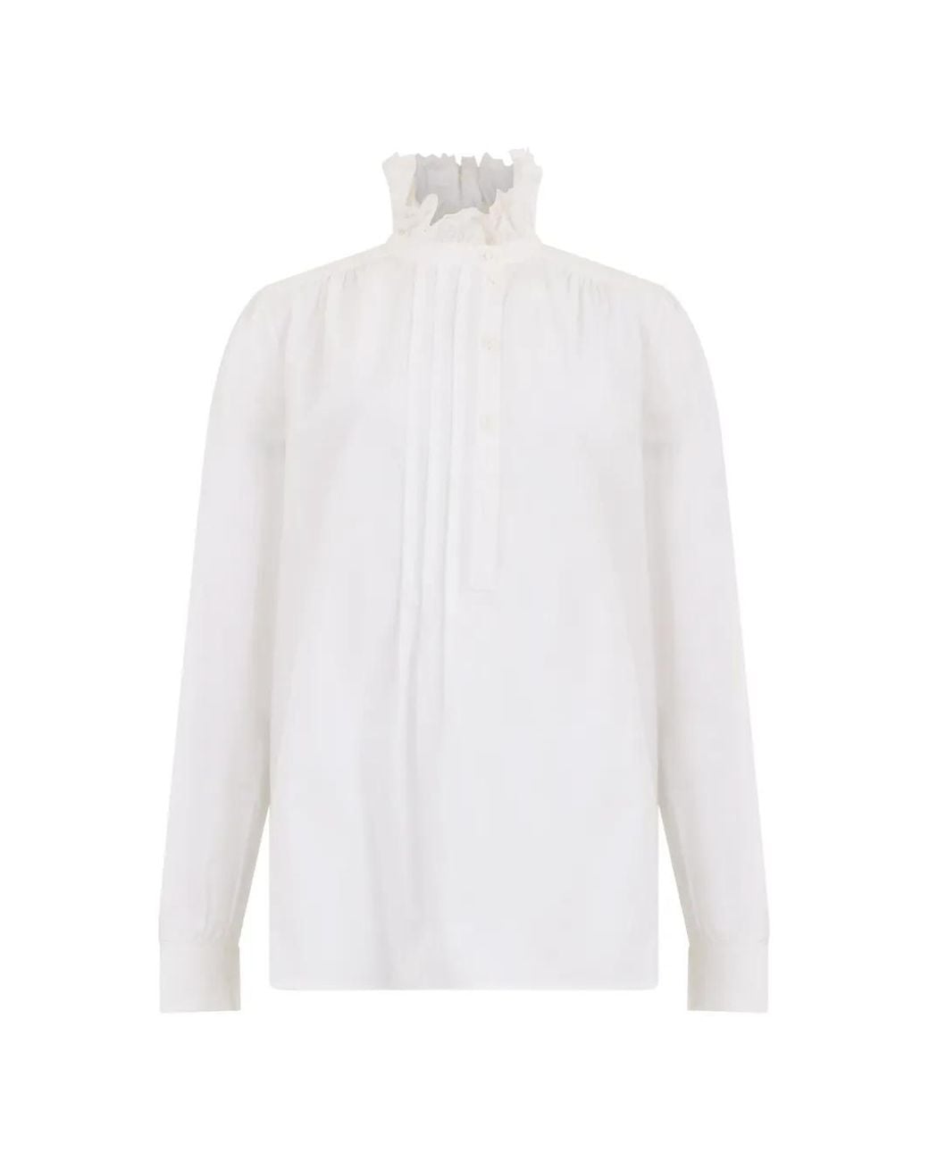 Alberta Ferretti White Ruffled High-Neck Shirt