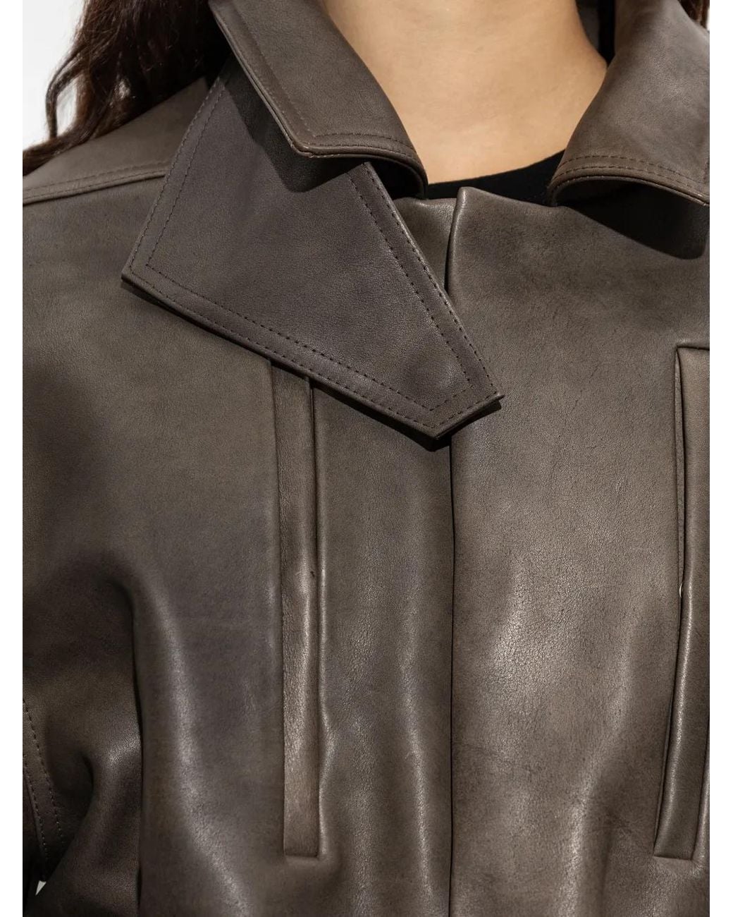 Rick Owens Brown Cropped Leather Jacket