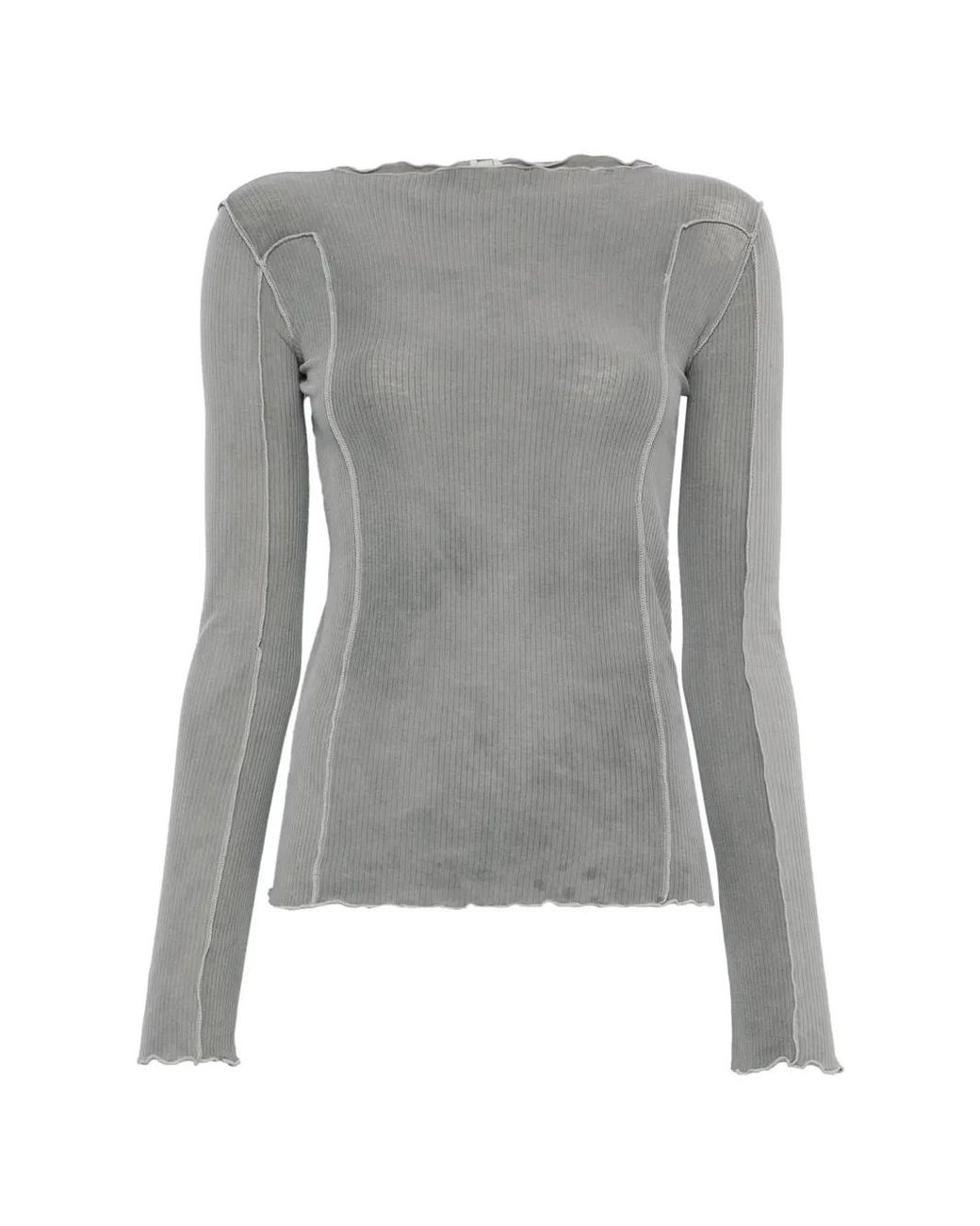 Baserange Gray Omato Ribbed-Knit Boat-Neck Top