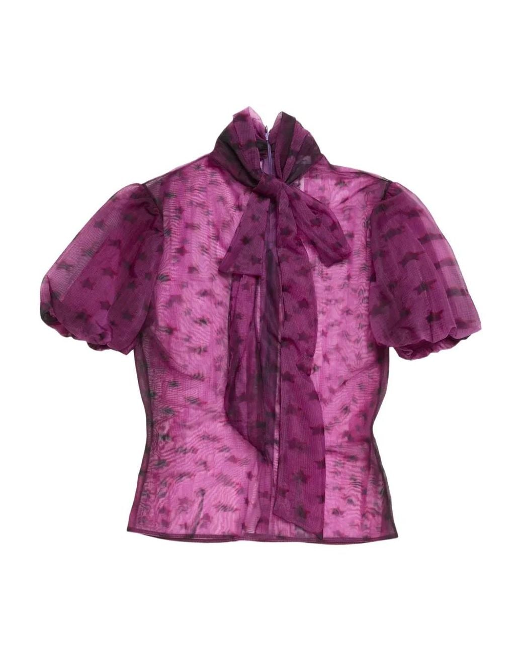 Acne Purple Star-Print Puff-Sleeve Top