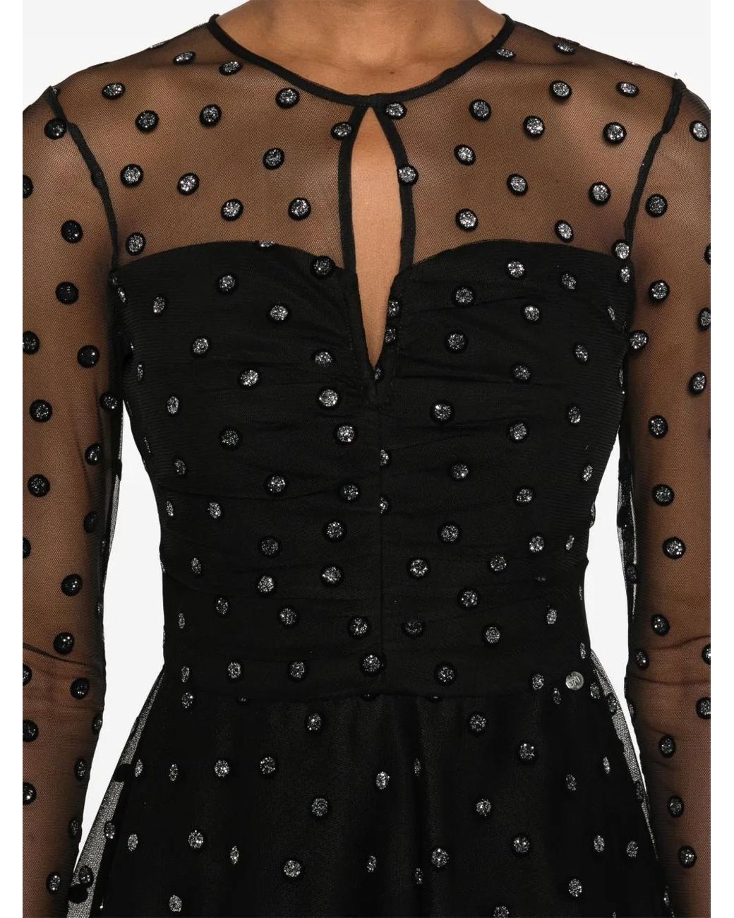Nissa Black Polka-Dot Glitter-Embellished Tulle Dress