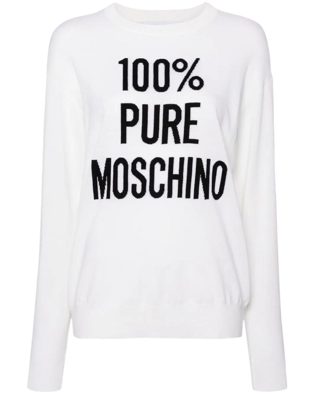 Moschino White Slogan Intarsia-Knit Jumper