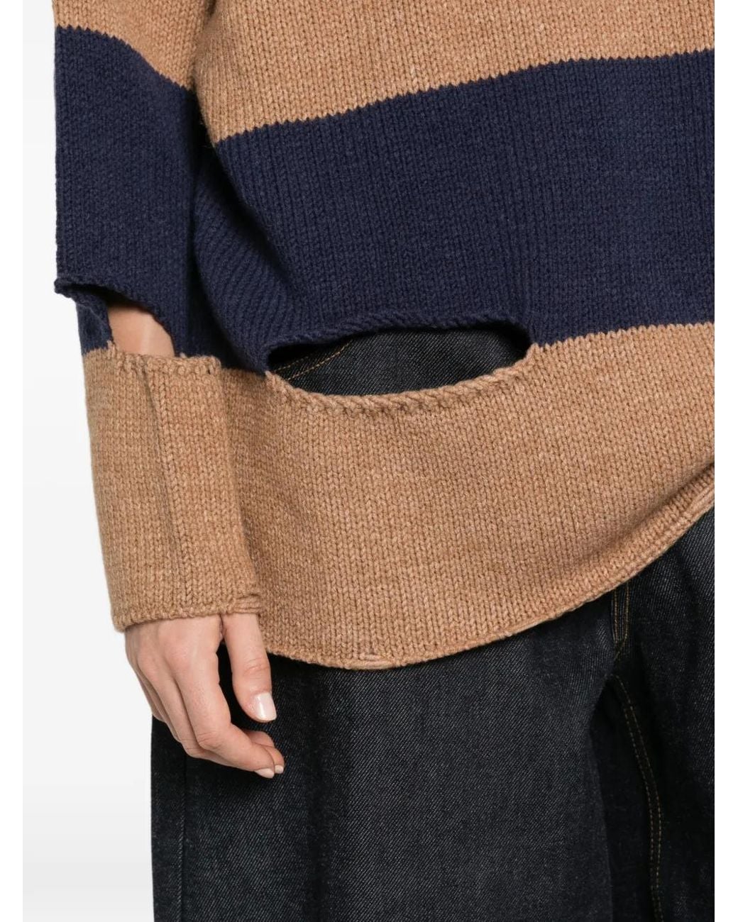 Ottod'Ame Blue Distressed Striped-Knit Sweater