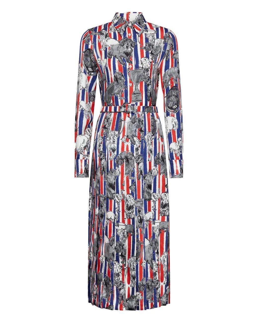 Thom Browne White Silk Twill Hector Pleated Dress