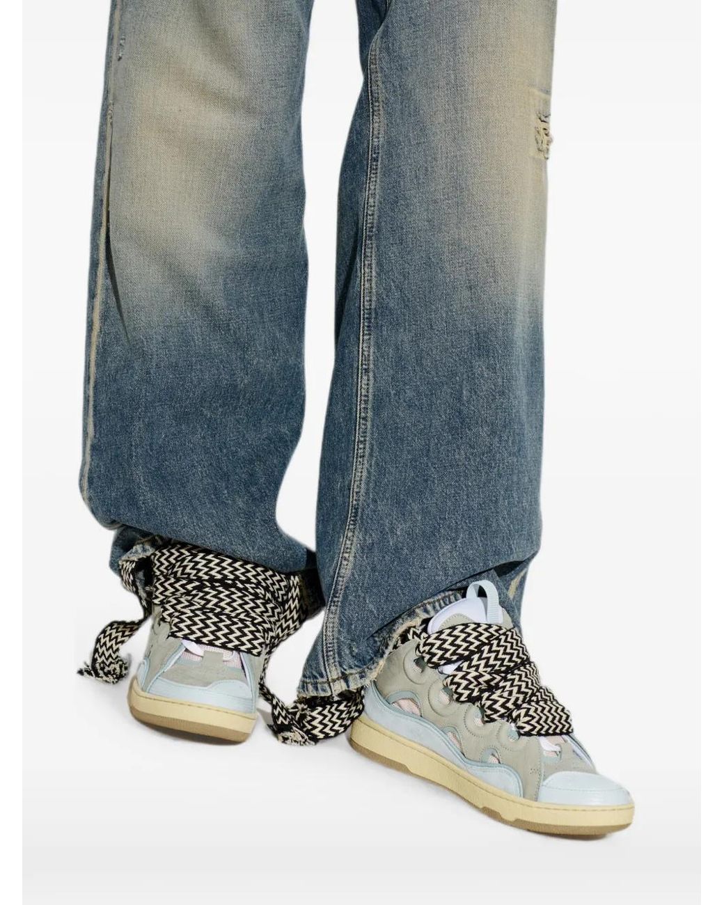Lanvin White Low-Top Sneakers With Mesh Cutouts And Zigzag Laces