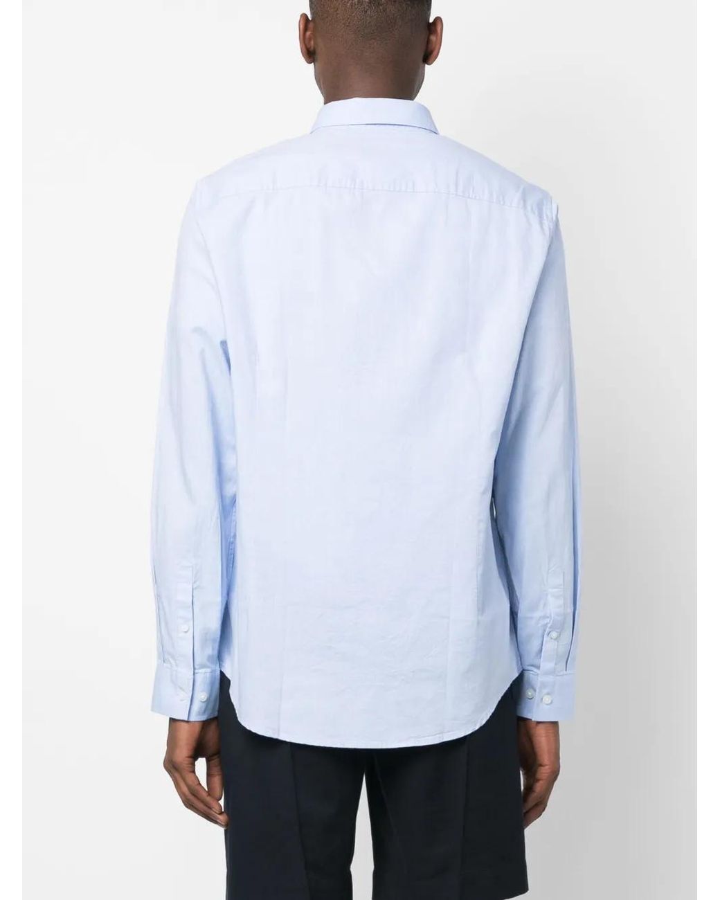 ARMANI EXCHANGE Blue Logo-Embroidered Long-Sleeve Cotton Shirt for men