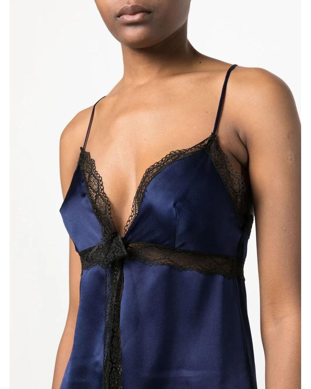 Alberta Ferretti Blue Lace-Trim Detail Top